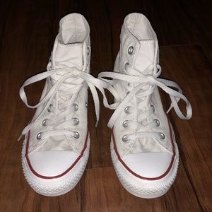 Converse White High-Top Sneakers with Red Trim